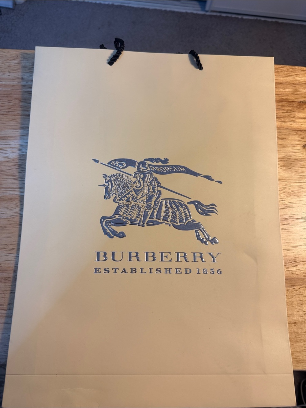 Burberry Cream Paper Shopping Bag with Navy Logo